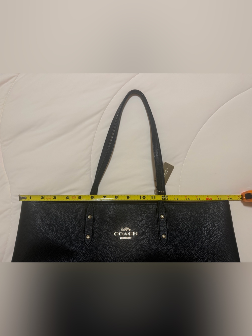 Coach Black Pebbled Leather Tote with Gold Logo - Picture 9 of 12
